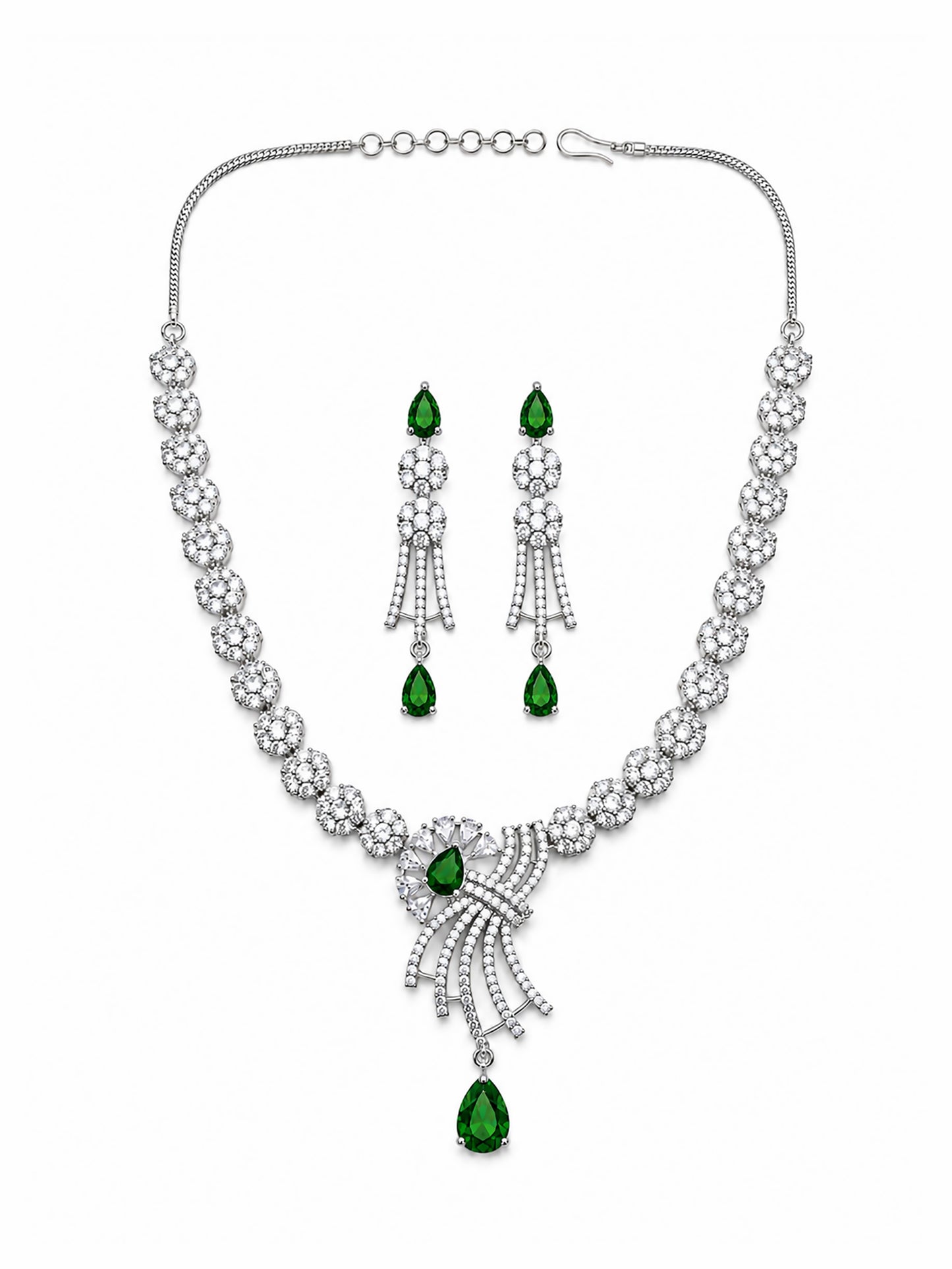 Silver Plated Green AD Jewellery Set for Women