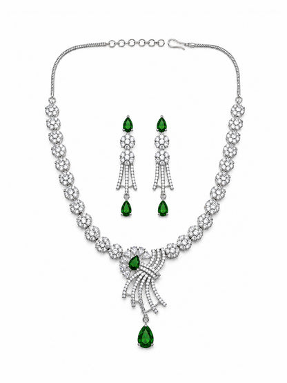 Silver Plated Green AD Jewellery Set for Women