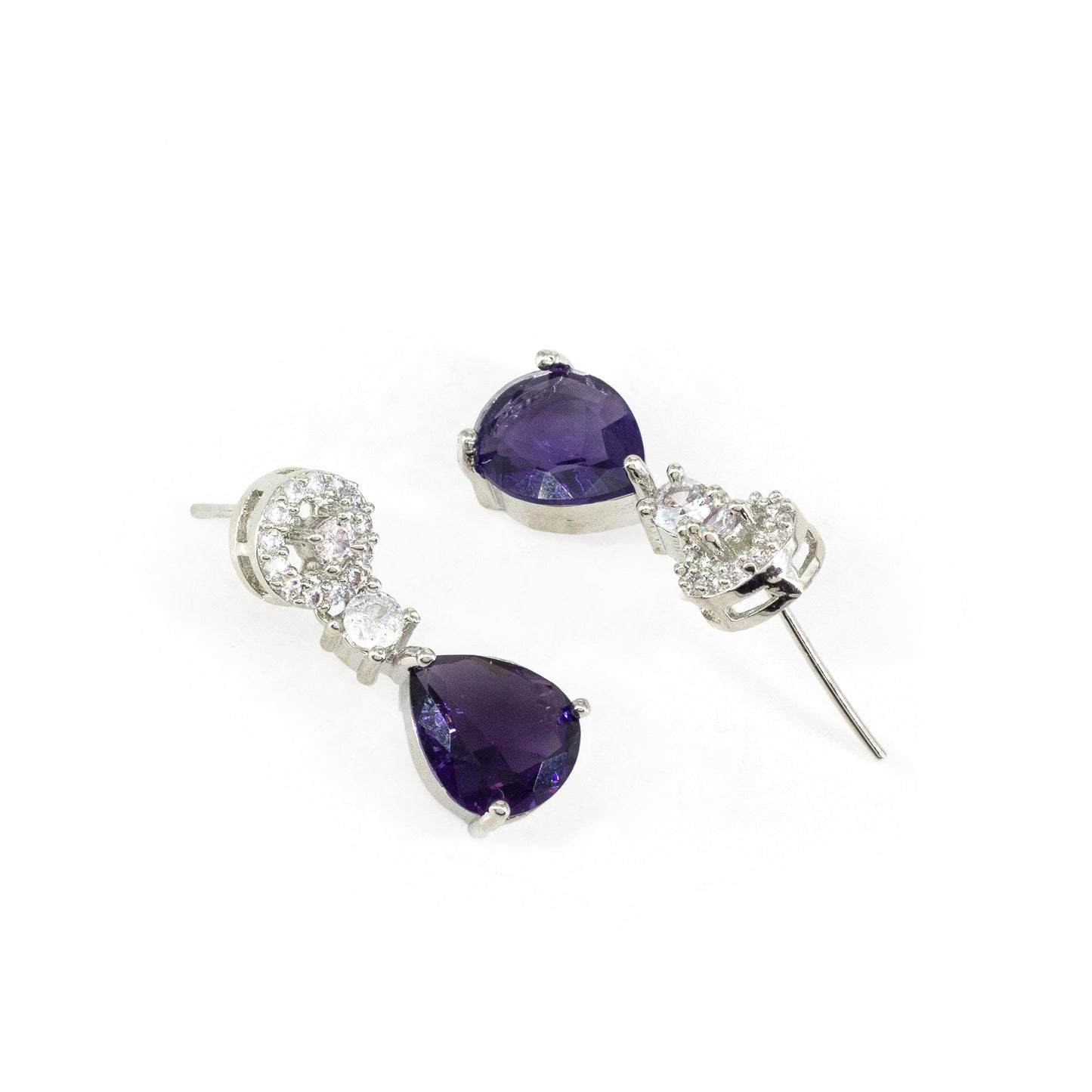 Silver Plated Purple AD Drop Earrings for Women