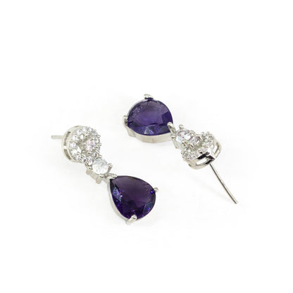 Silver Plated Purple AD Drop Earrings for Women
