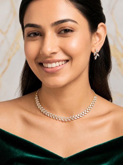 Gold Plated Leaf American Diamond Trendy Jewellery Set