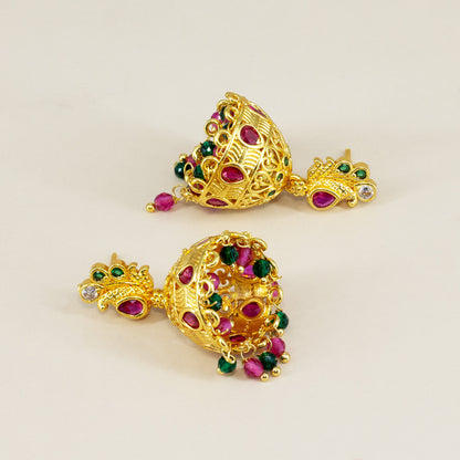 1 Gram Gold Plated AD Jhumka Earrings for Women