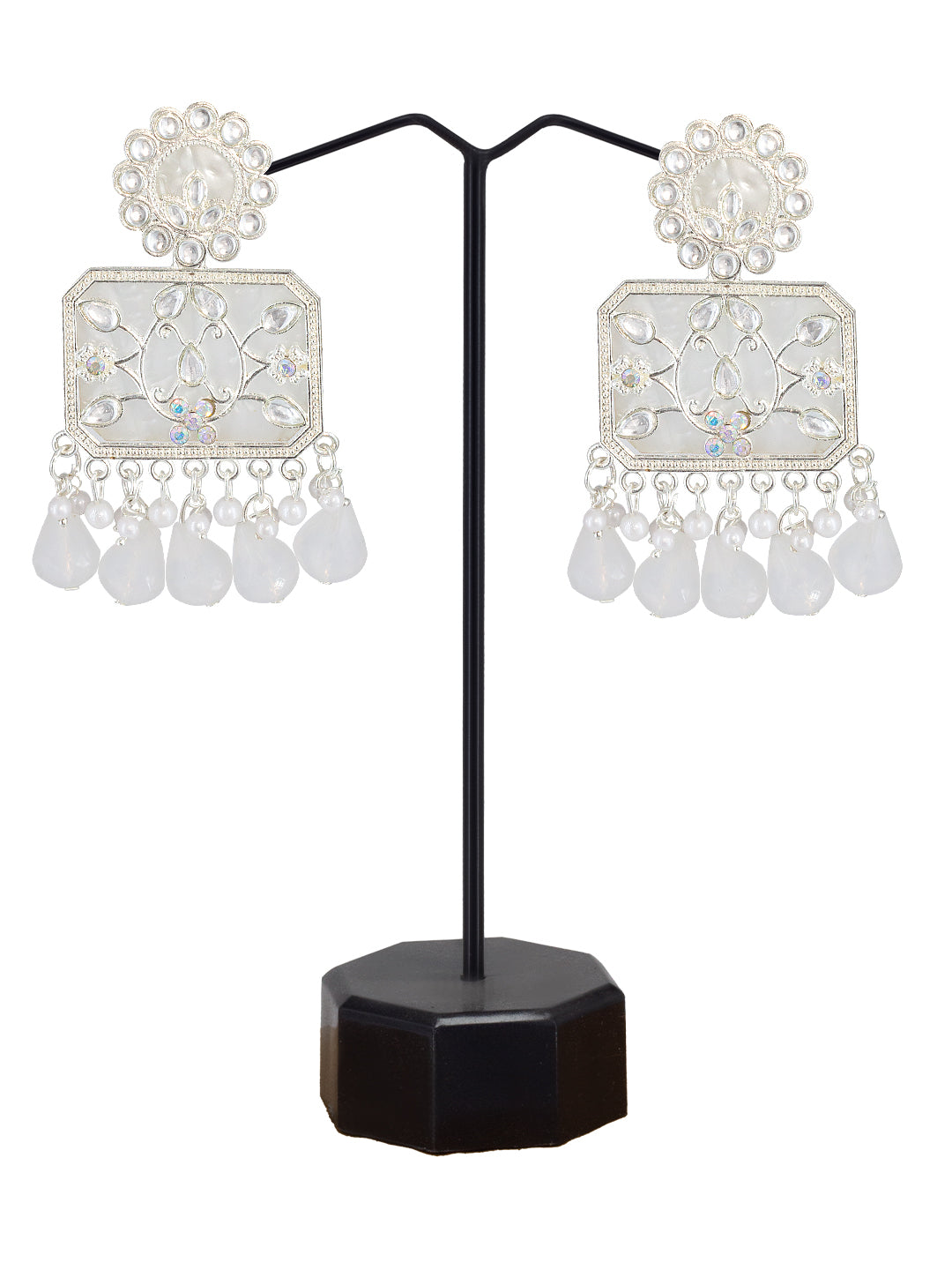 Floral Marble Finish Drop Earrings