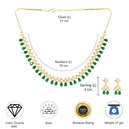 Gold Plated Green American Diamond Jewellery Set for Women