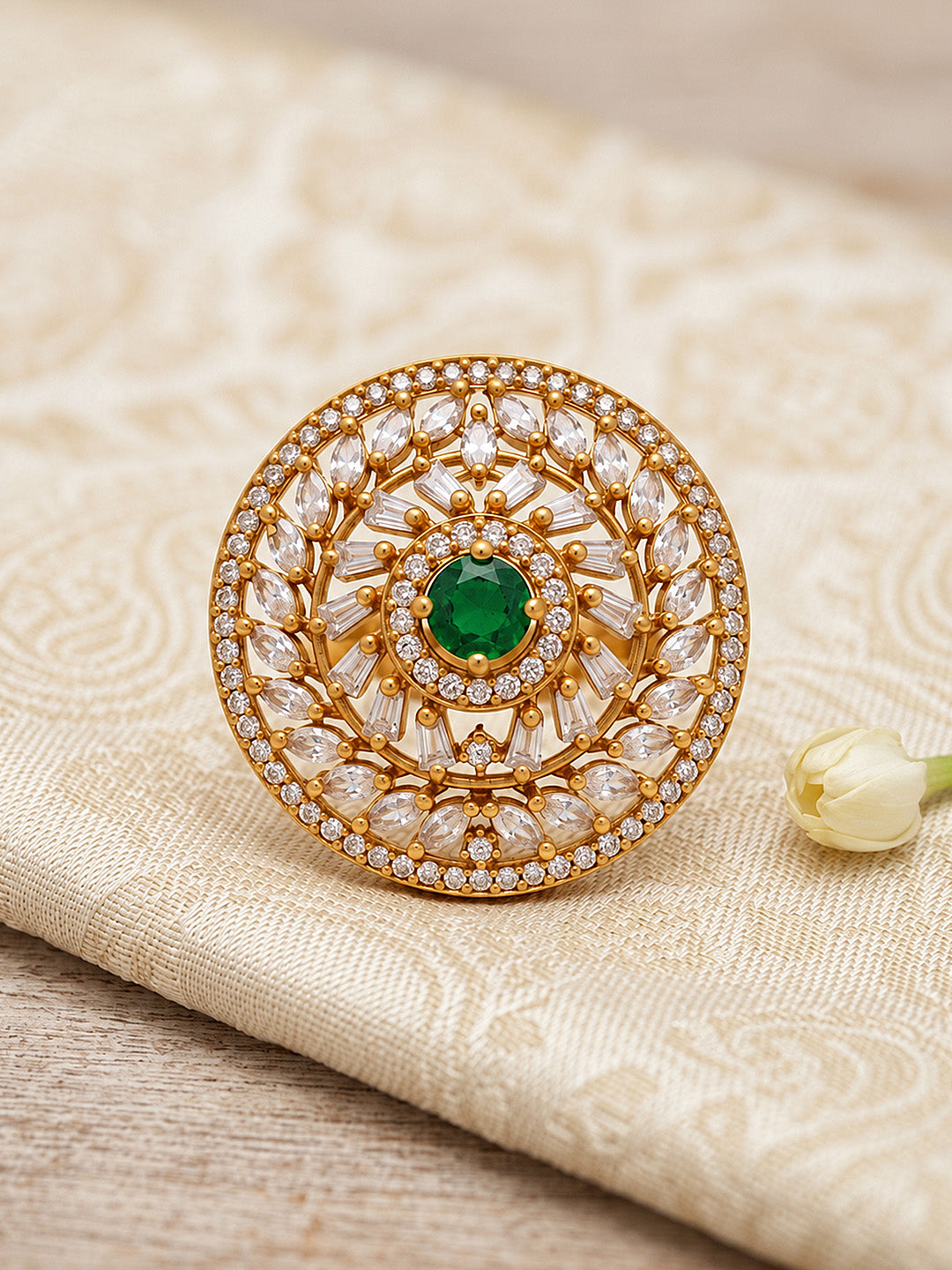 Antique Gold Plated Green AD Finger Ring for Women