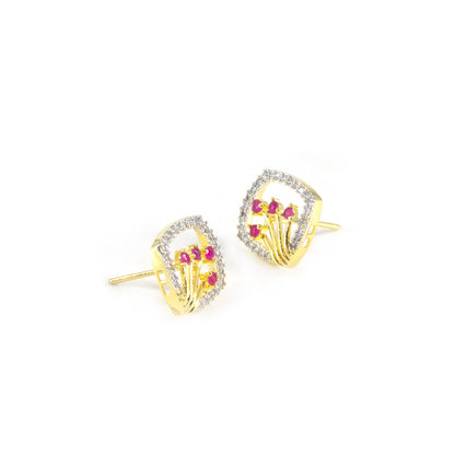 Gold Plated Red AD Stud Earrings for Women