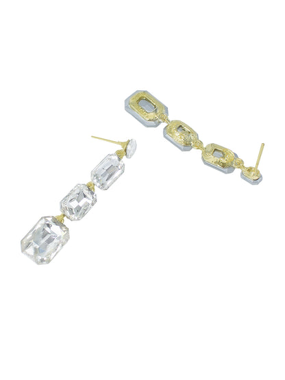 Silver Plated White Crystal Stones Studded Drop Earrings