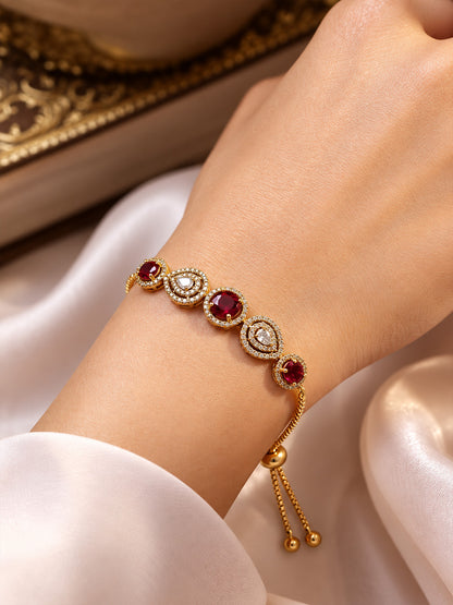 Antique Gold Plated Red AD Adjustable Bracelet for Women