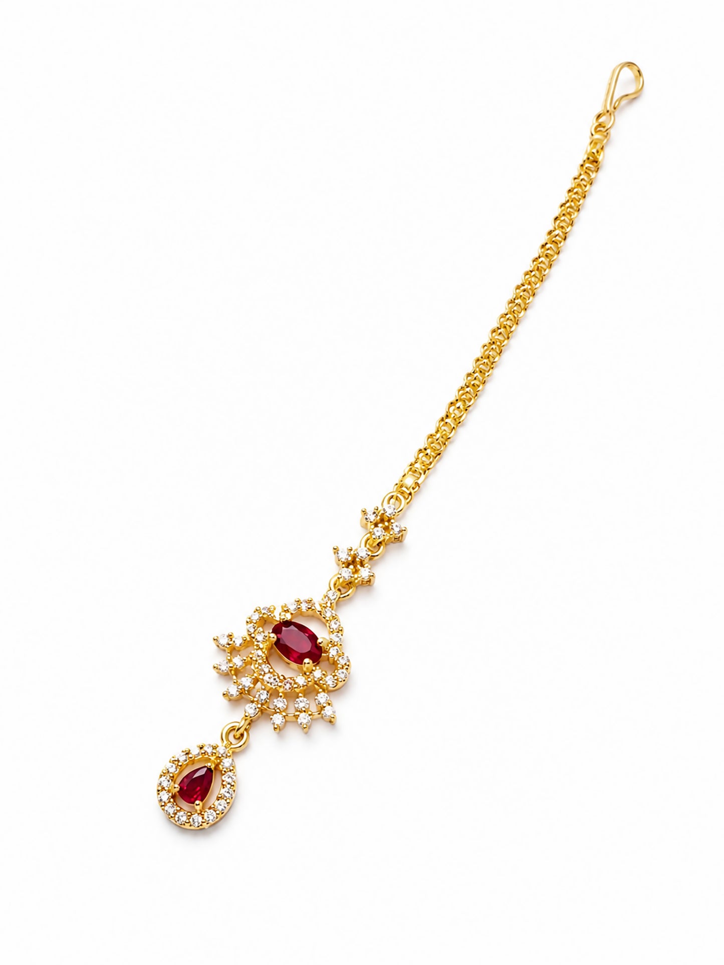Gold Plated Red AD Maang Tikka for Women