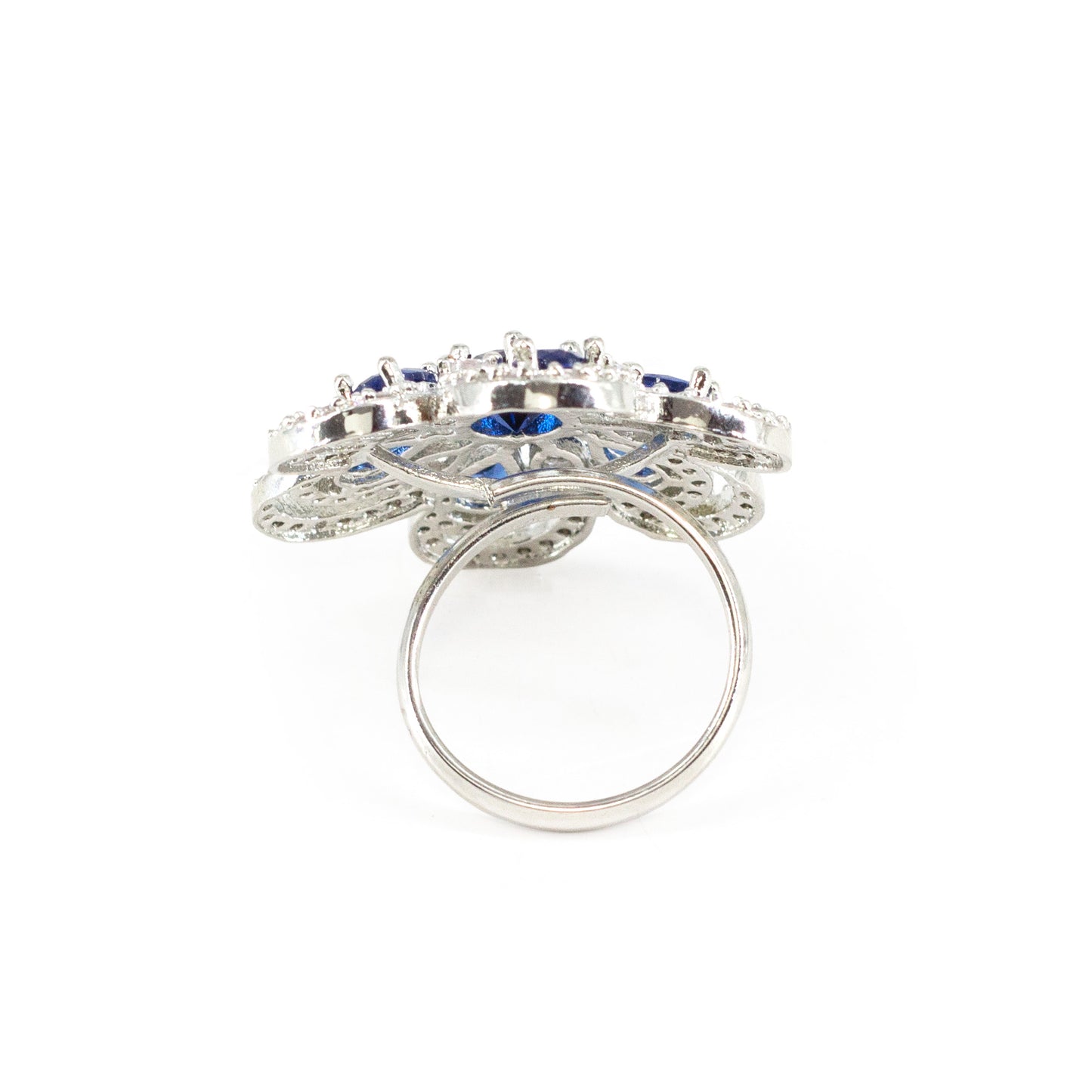 Silver Plated Blue Floral Finger Ring for Women