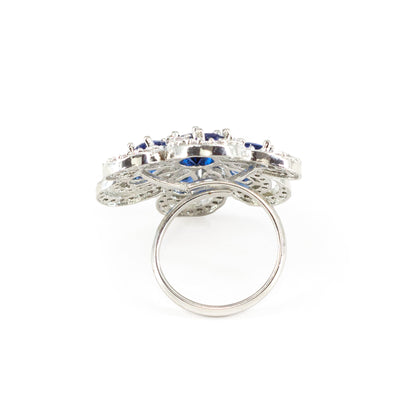 Silver Plated Blue Floral Finger Ring for Women