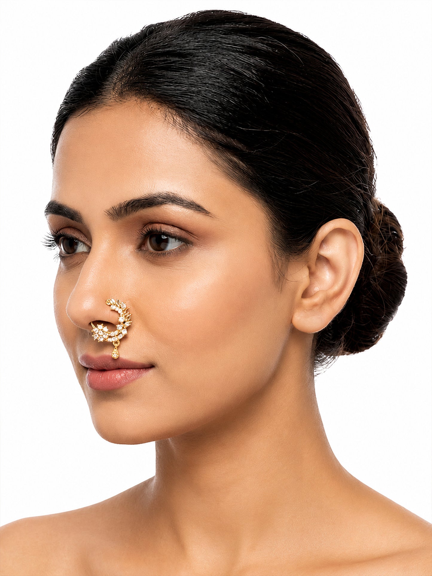 Gold Plated AD Floral Nosering for Women