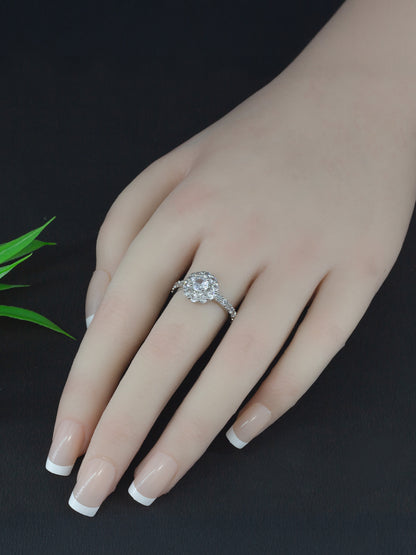 Silver Plated American Diamond Circular Adjustable Ring for Women