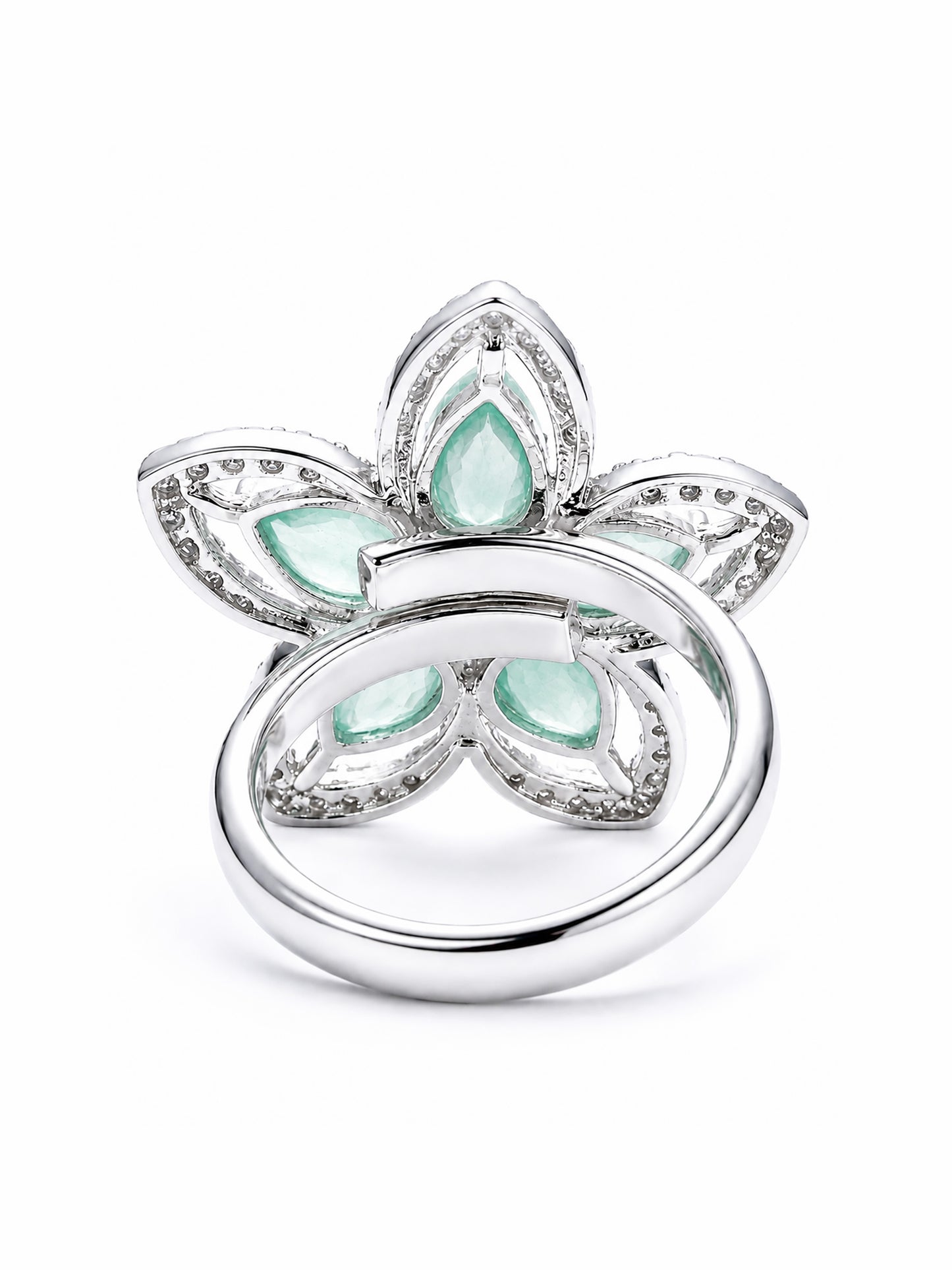 Rhodium Plated Green AD Floral Finger Ring for Women