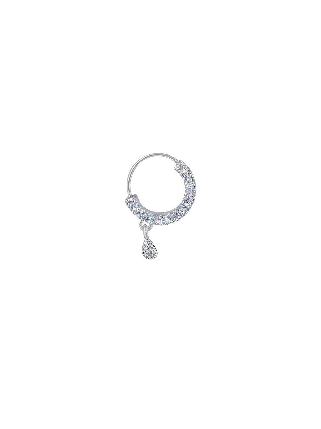 Rhodium Plated American Dimaond Drop Nose Ring