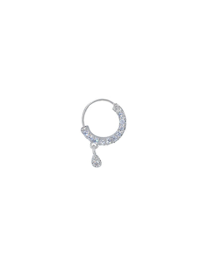 Rhodium Plated American Dimaond Drop Nose Ring