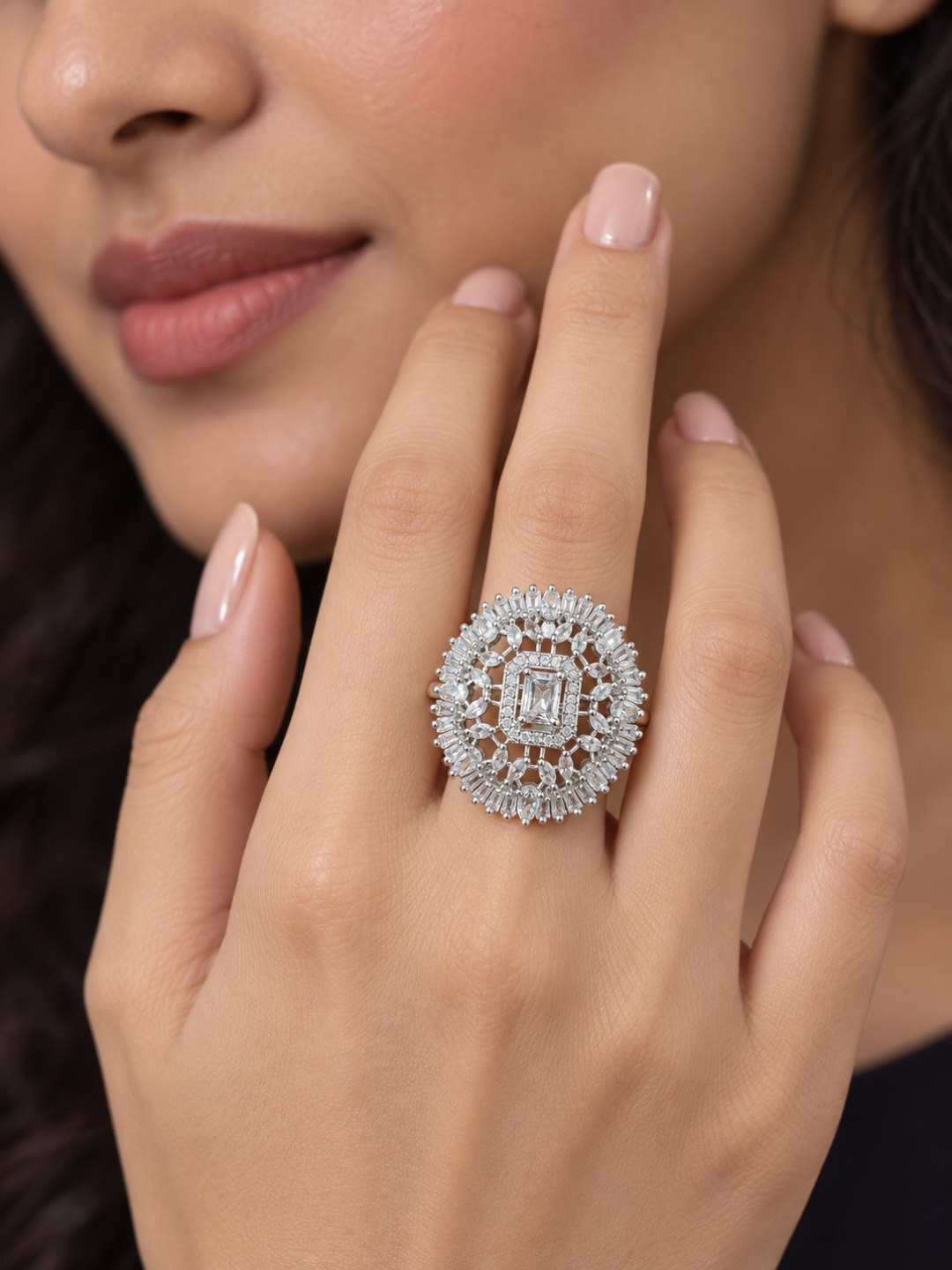 Silver Plated AD Finger Ring for Women