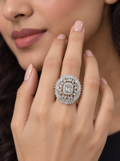 Silver Plated AD Finger Ring for Women
