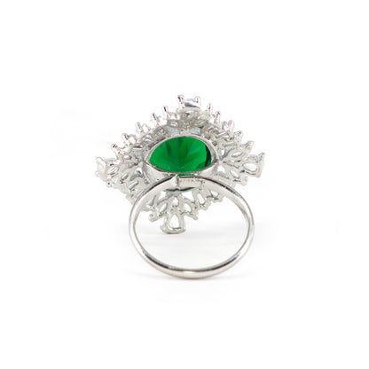 Rhodium Plated Green AD Finger Ring for Women