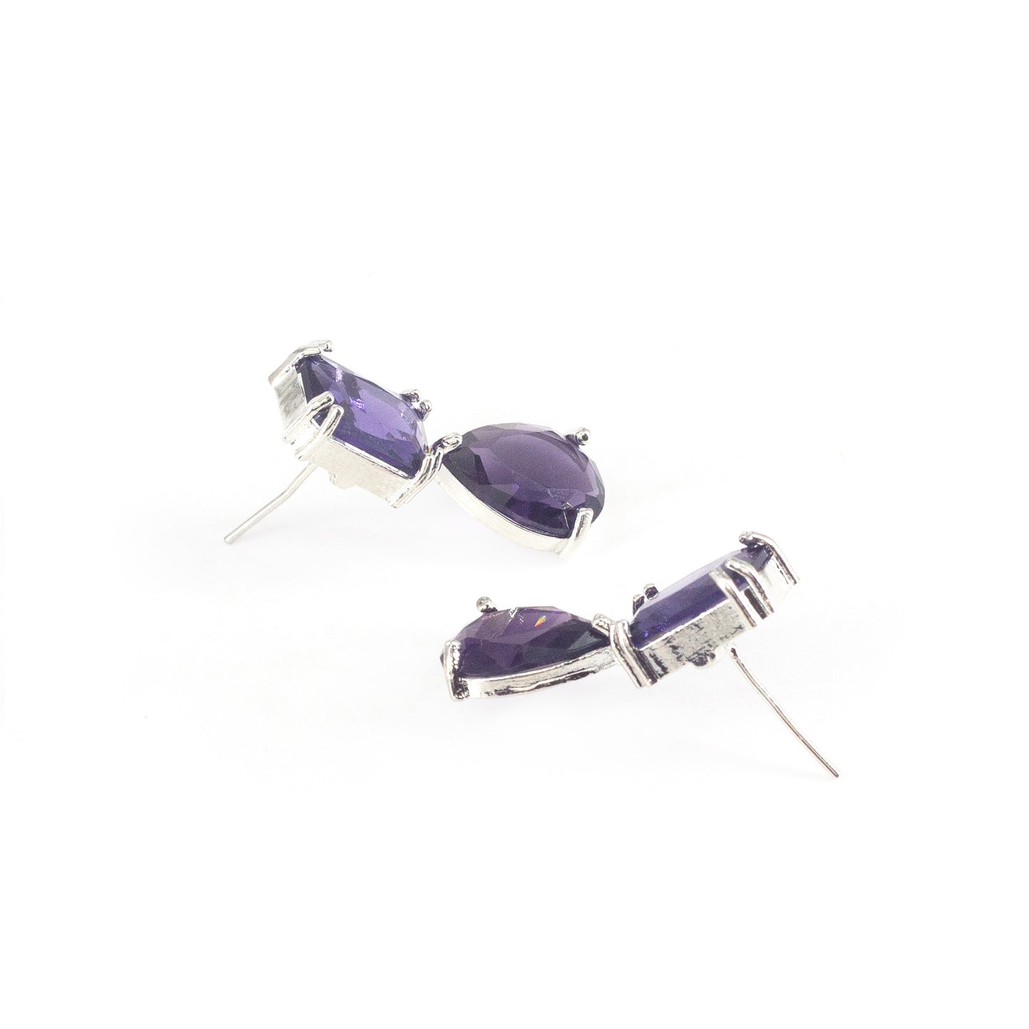 Silver Plated Purple AD Teardrop Earrings for Women
