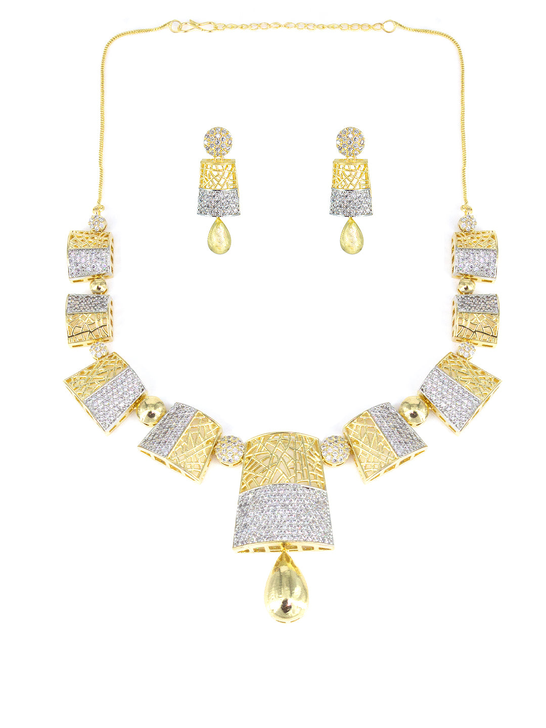 Gold Plated AD Cocktail Jewellery Set For Women