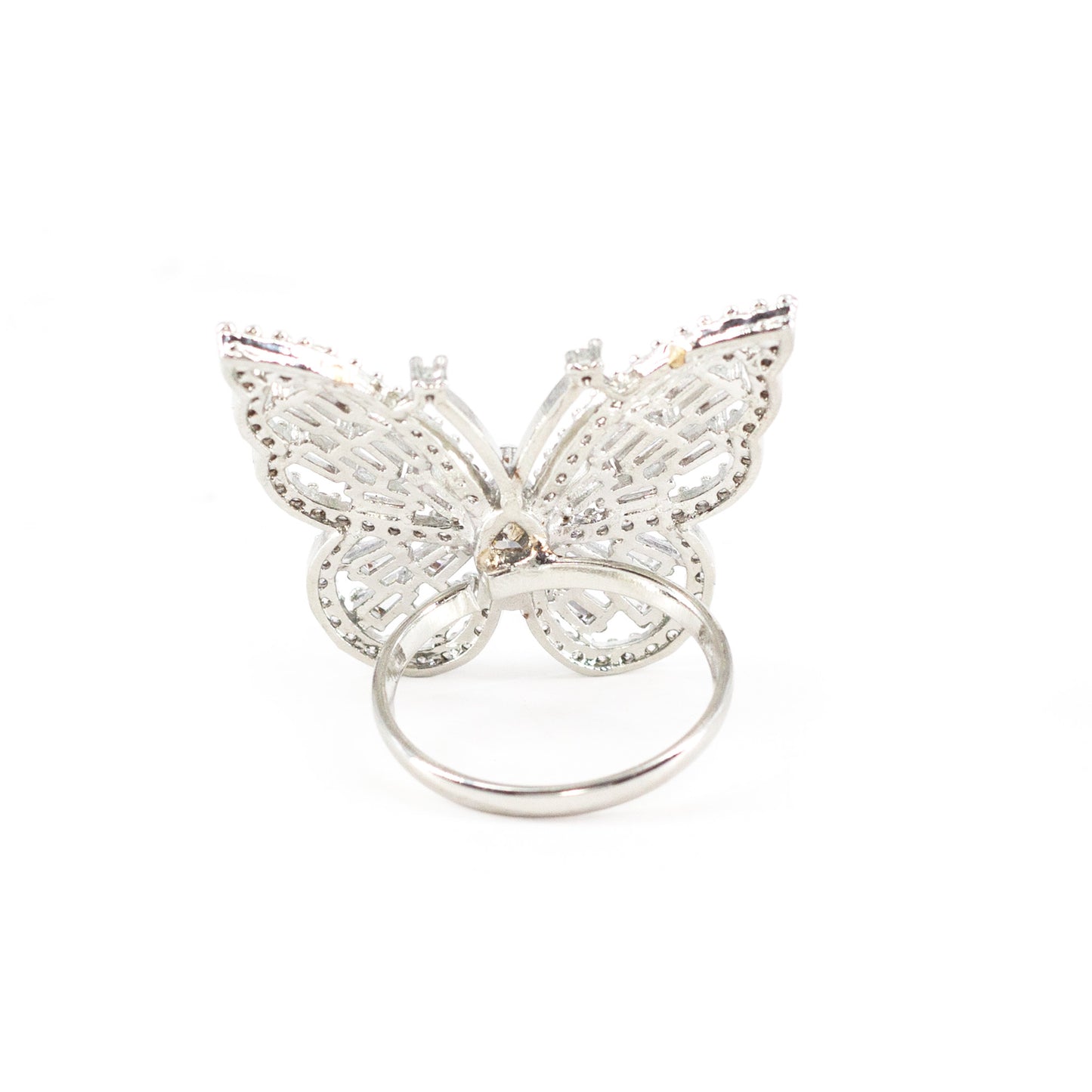 Silver Plated AD Butterfly Adjustable Finger Ring for Women