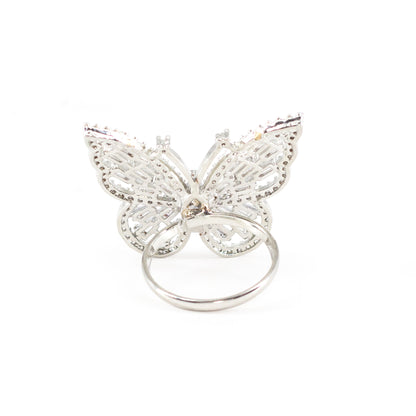 Silver Plated AD Butterfly Adjustable Finger Ring for Women