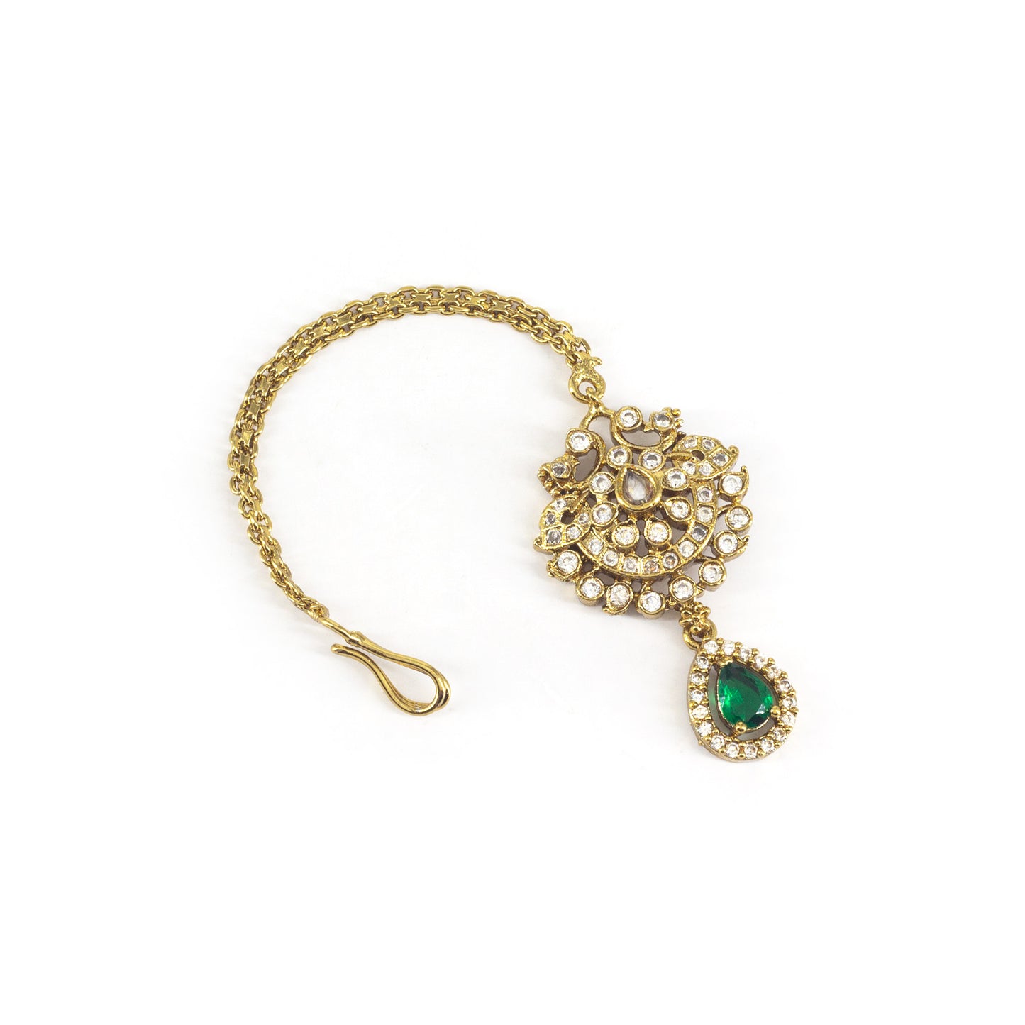 Gold Plated Green AD Maang Tikka for Women