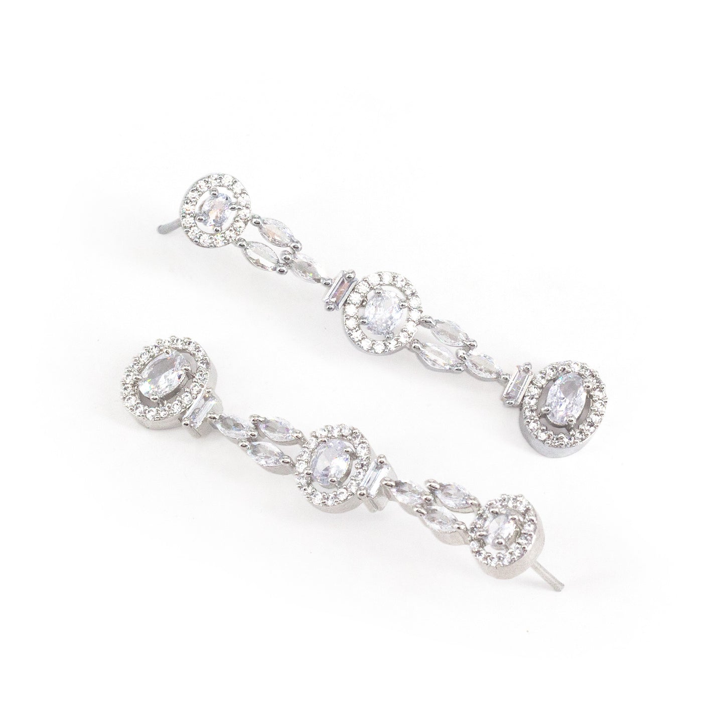 Silver Plated American Diamond Drop Earrings for Women