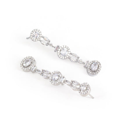 Silver Plated American Diamond Drop Earrings for Women