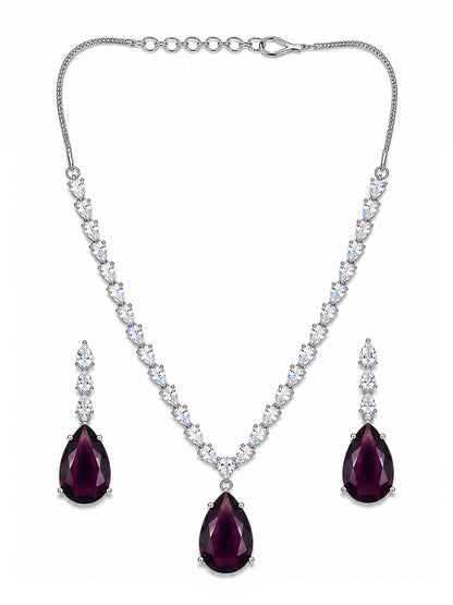 Silver Plated Purple Teardrop AD Jewellery Set for Women