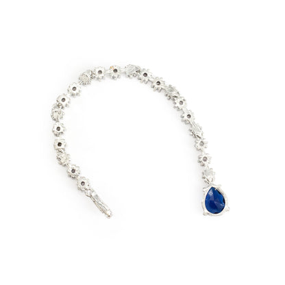 Silver Plated Blue AD Teardrop Maang Tikka for Women