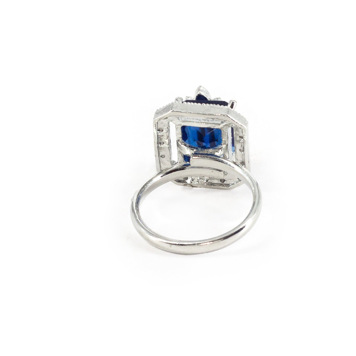 Rhodium Plated Blue AD Leaf Adjustable Ring for Women