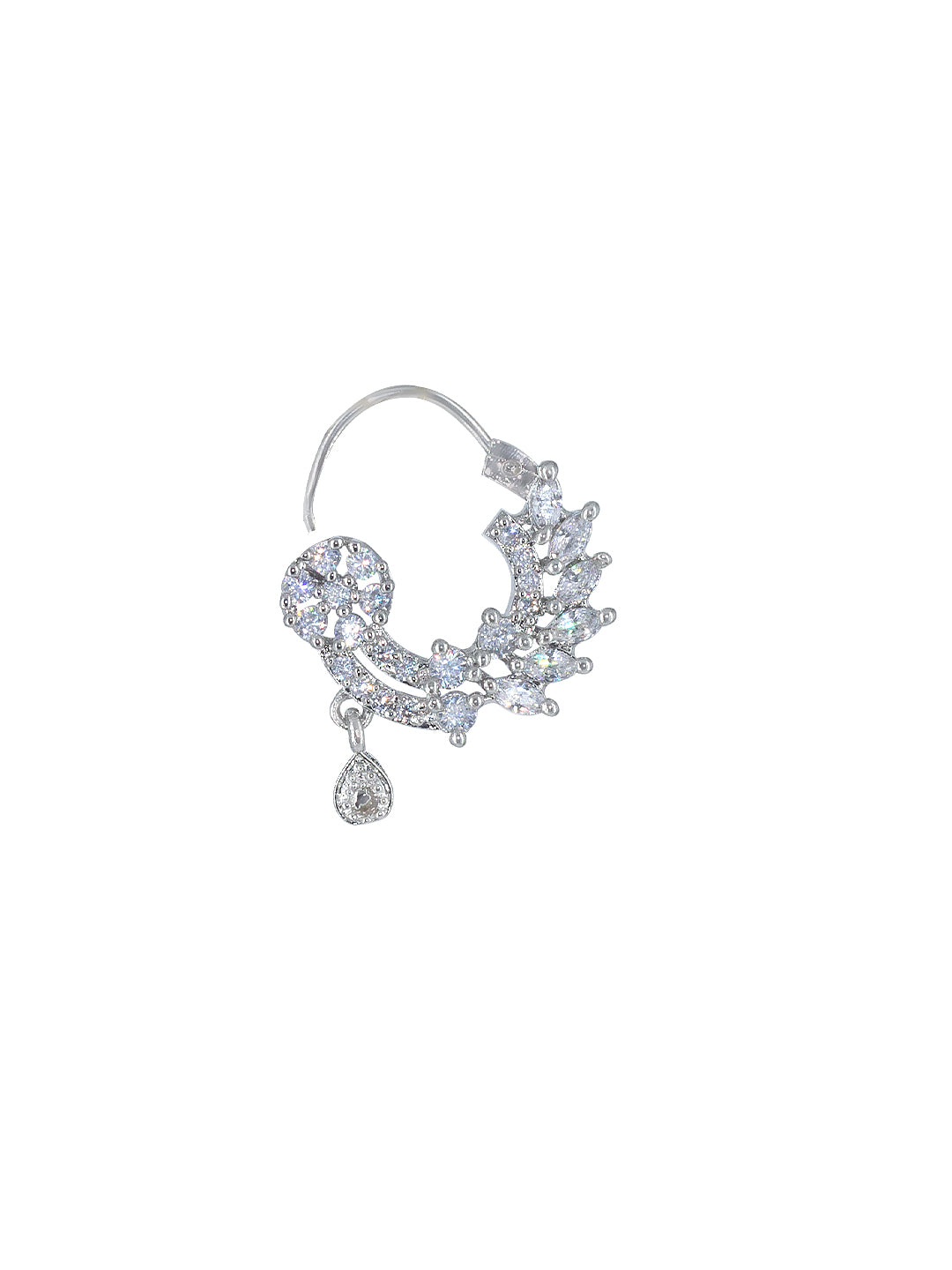 Rhodium Plated American Dimaond Drop Nose Ring