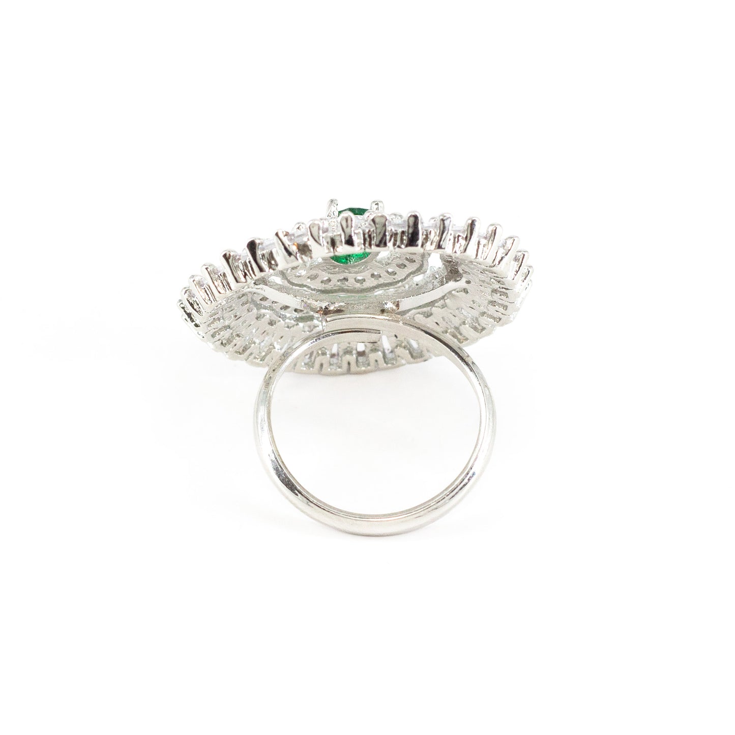 Silver Plated Green AD Round Ring for Women