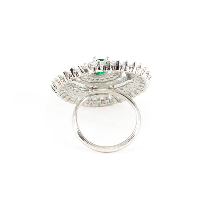 Silver Plated Green AD Round Ring for Women