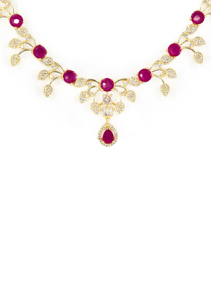 Gold Plated Red AD Designer Jewellery Set for Women