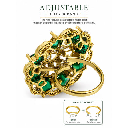 Antique Gold Plated Green AD Finger Ring for Women