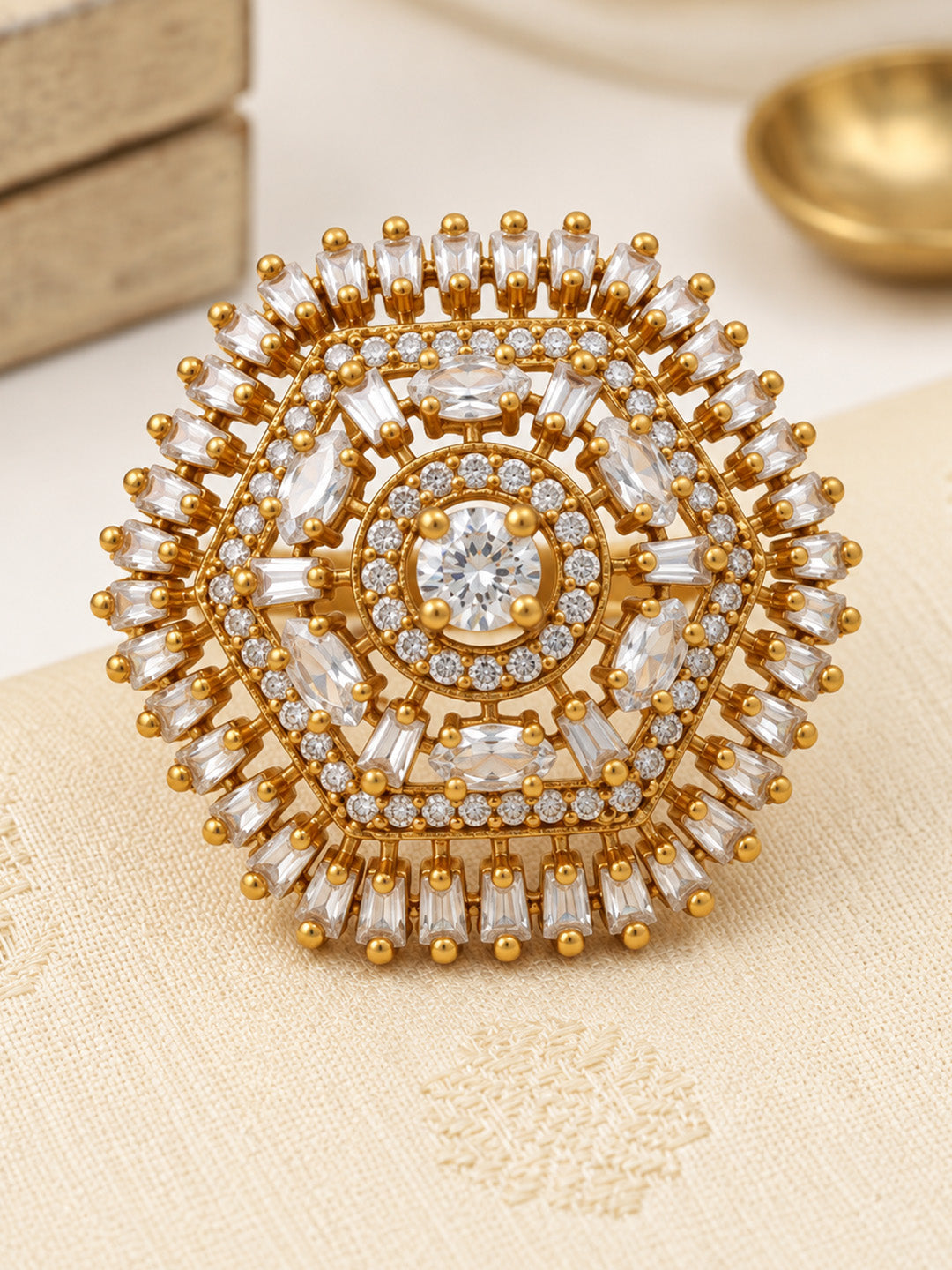 Antique Gold Plated AD Finger Ring for Women