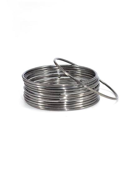 Set Of 12 Gun-Metal Minimal Basic Bangles