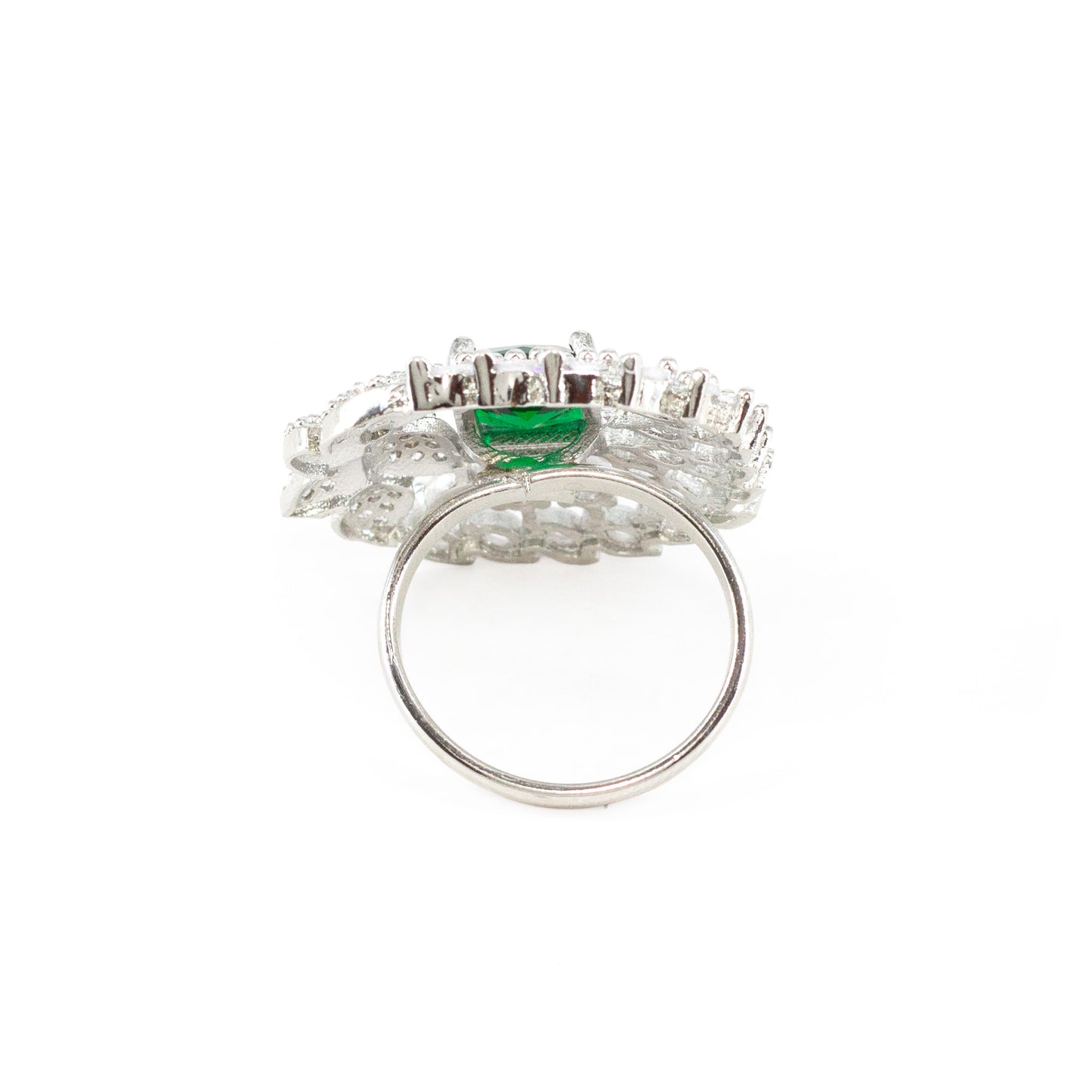 Silver Plated Green AD Finger Ring for Women