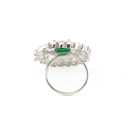 Silver Plated Green AD Finger Ring for Women