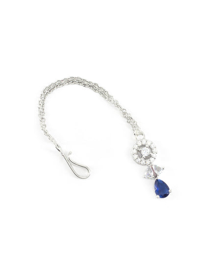 Silver Plated Blue AD Maang Tikka for Women