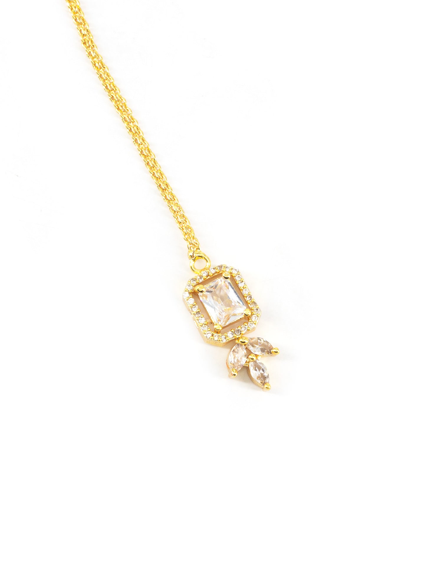 Gold Plated White AD Maang Tikka for Women