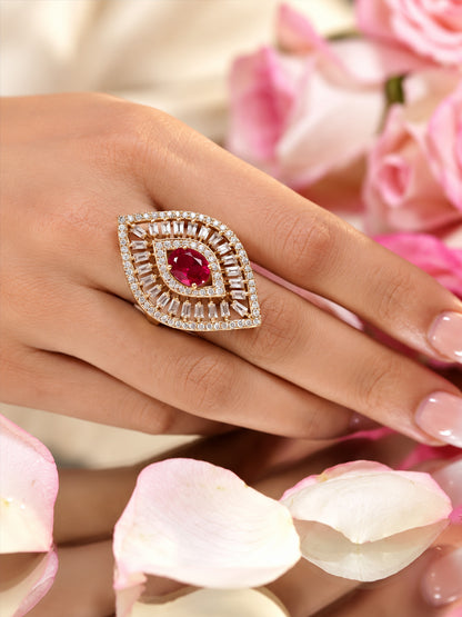 Antique Gold Plated Red AD Finger Ring for Women