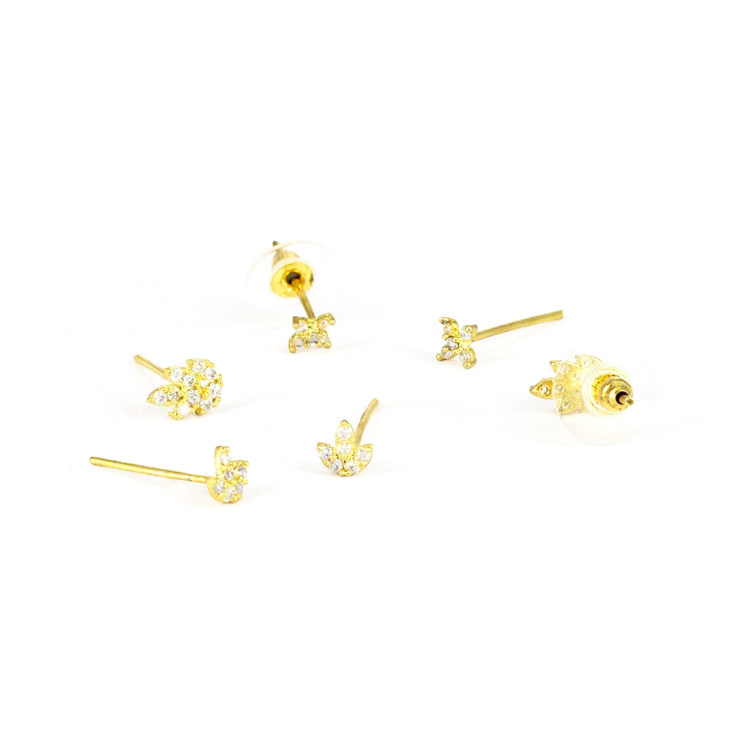 Set of 3 Gold Plated Stud Earrings for Women