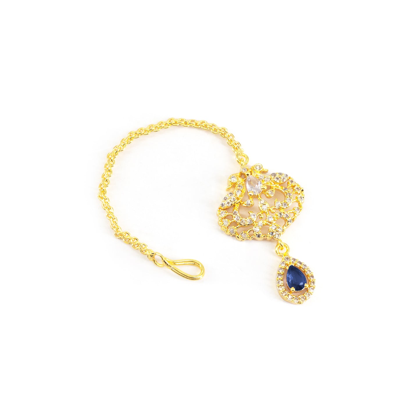 Gold Plated Blue AD Peacock Maang Tikka for Women