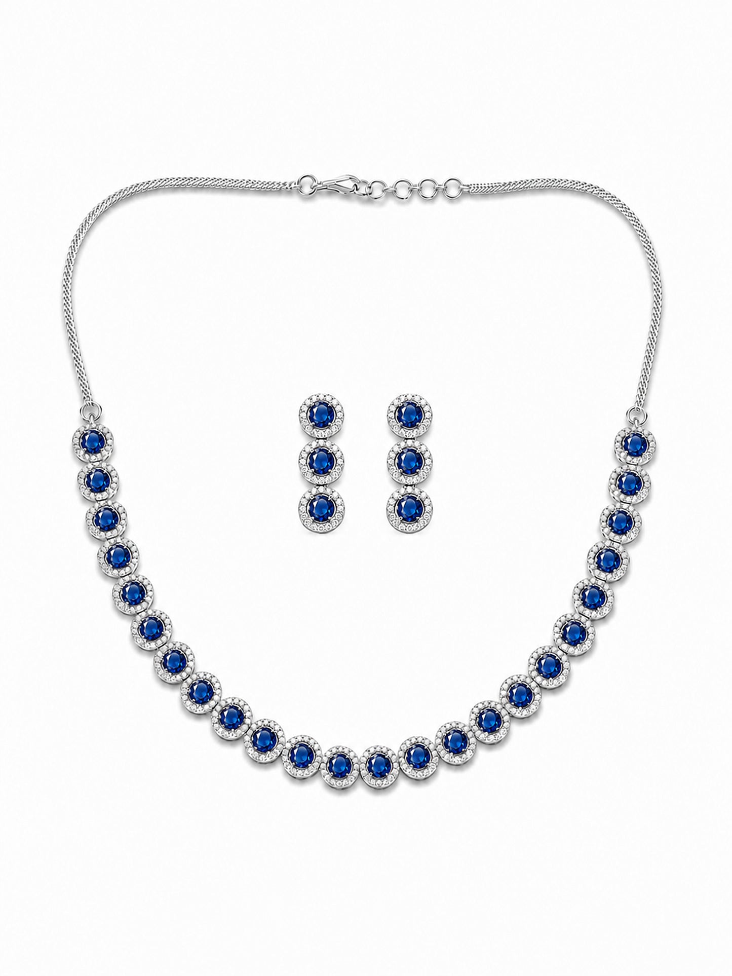 Silver Plated Blue AD Jewellery Set for Women