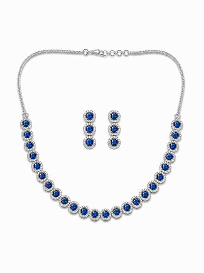 Silver Plated Blue AD Jewellery Set for Women