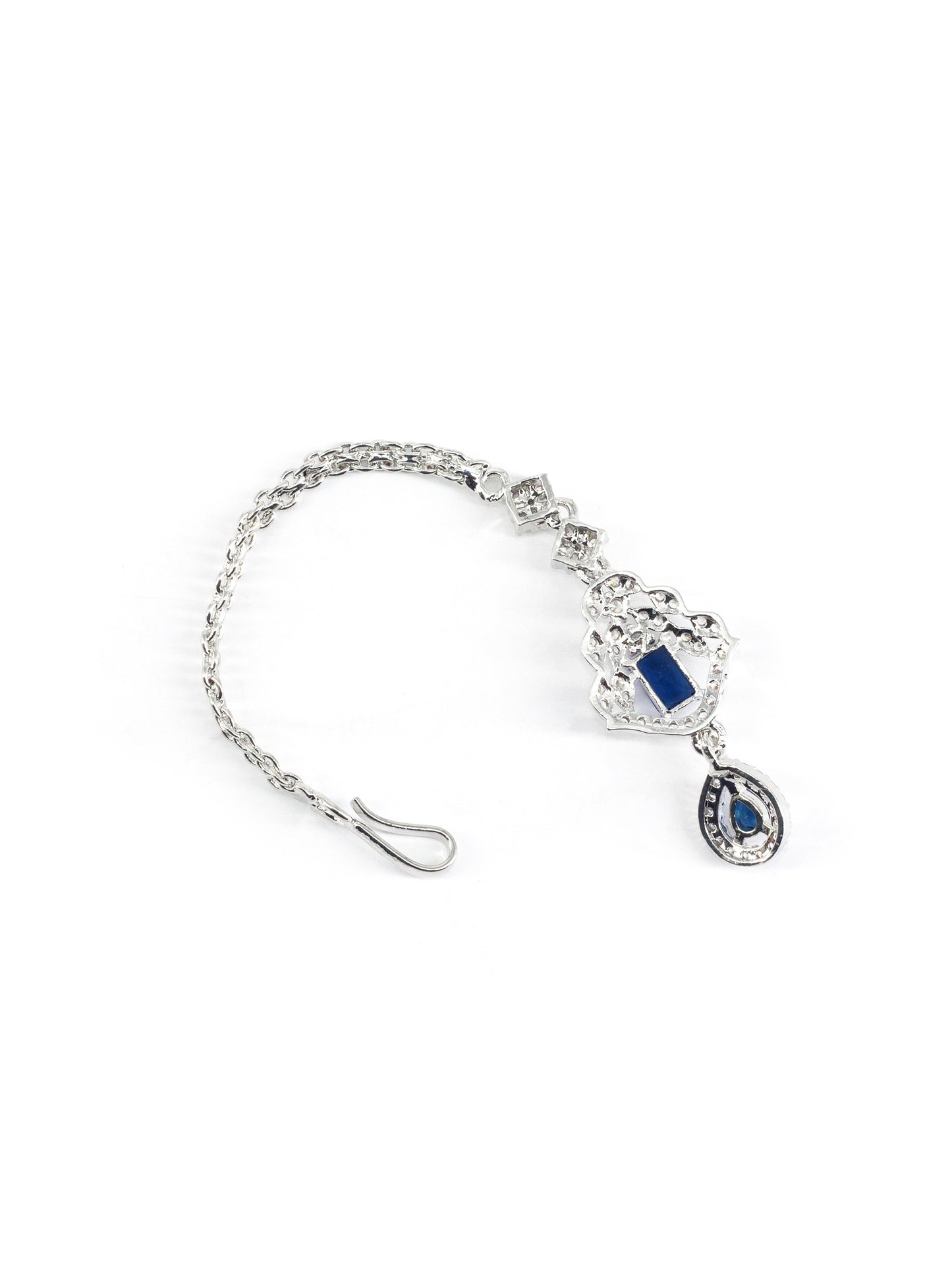 Rhodium Plated Blue AD Maang Tikka for Women
